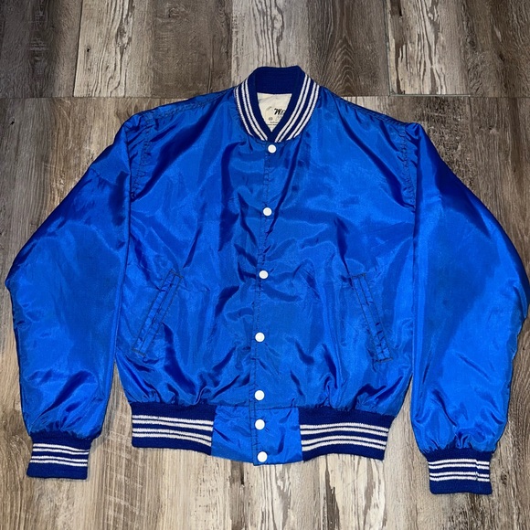 Vintage Other - West Wind Vintage Royal Blue Satin Bomber Jacket with White Trim